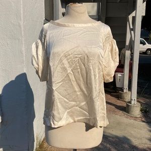 Hanii Y 100% Silk Off-White Pouf Sleeve Blouse NWT